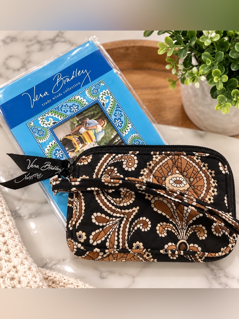 Vera Bradley Black and Brown Paisley Quilted coin bag and vintage photo album
